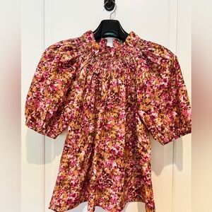 J. Crew Pink and Brown Floral Blouse